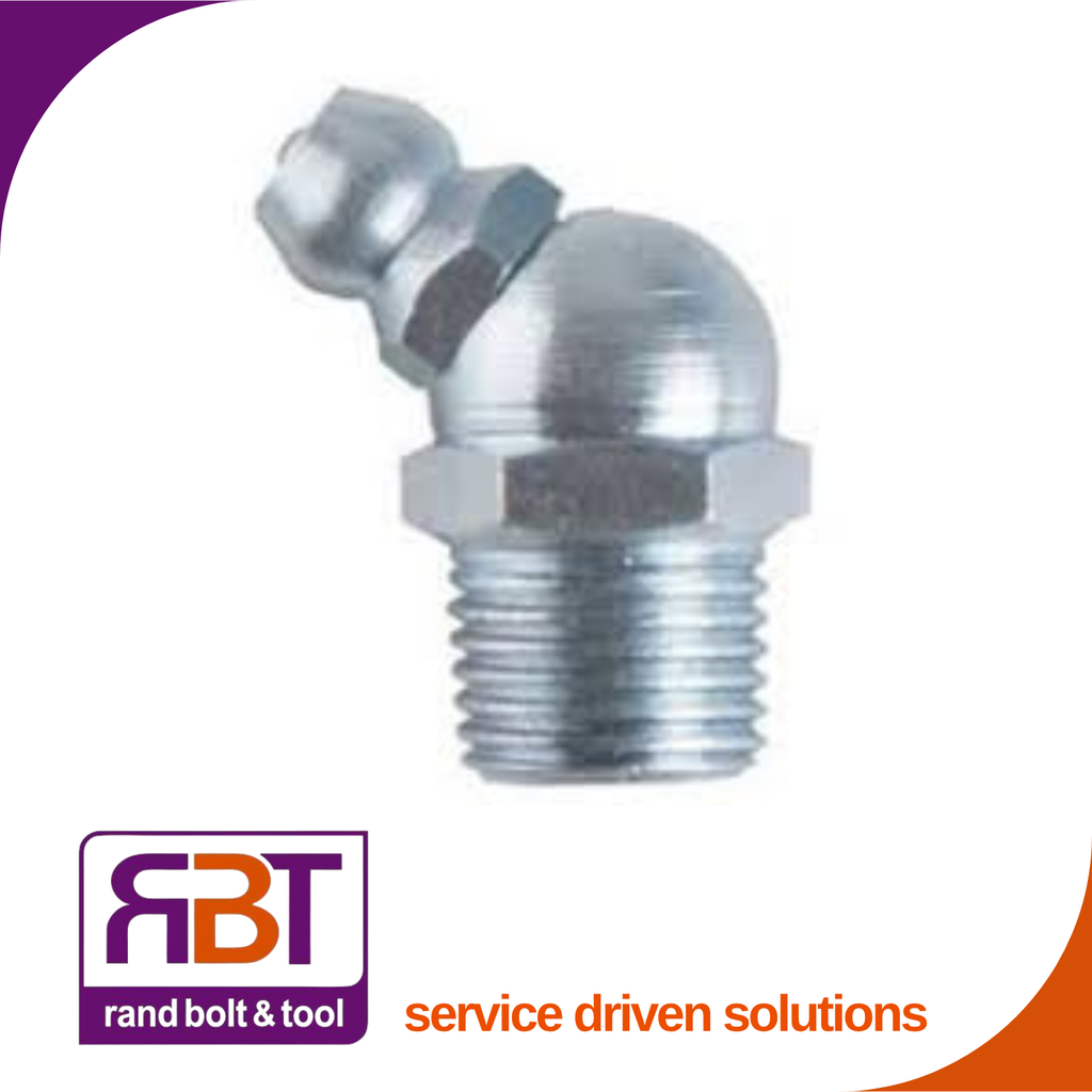 Grease Nipple 8mm Metric Fine Angled 45° Nickel Plated