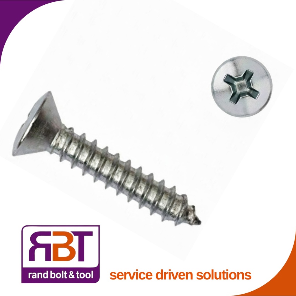 Self Tapper #8 x 38 Raised Countersunk Pozi A2 Stainless Steel DIN 7983 