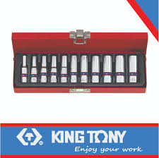 Socket Set 1/4dr Deep 4-13 19pc 6pt King Tony
