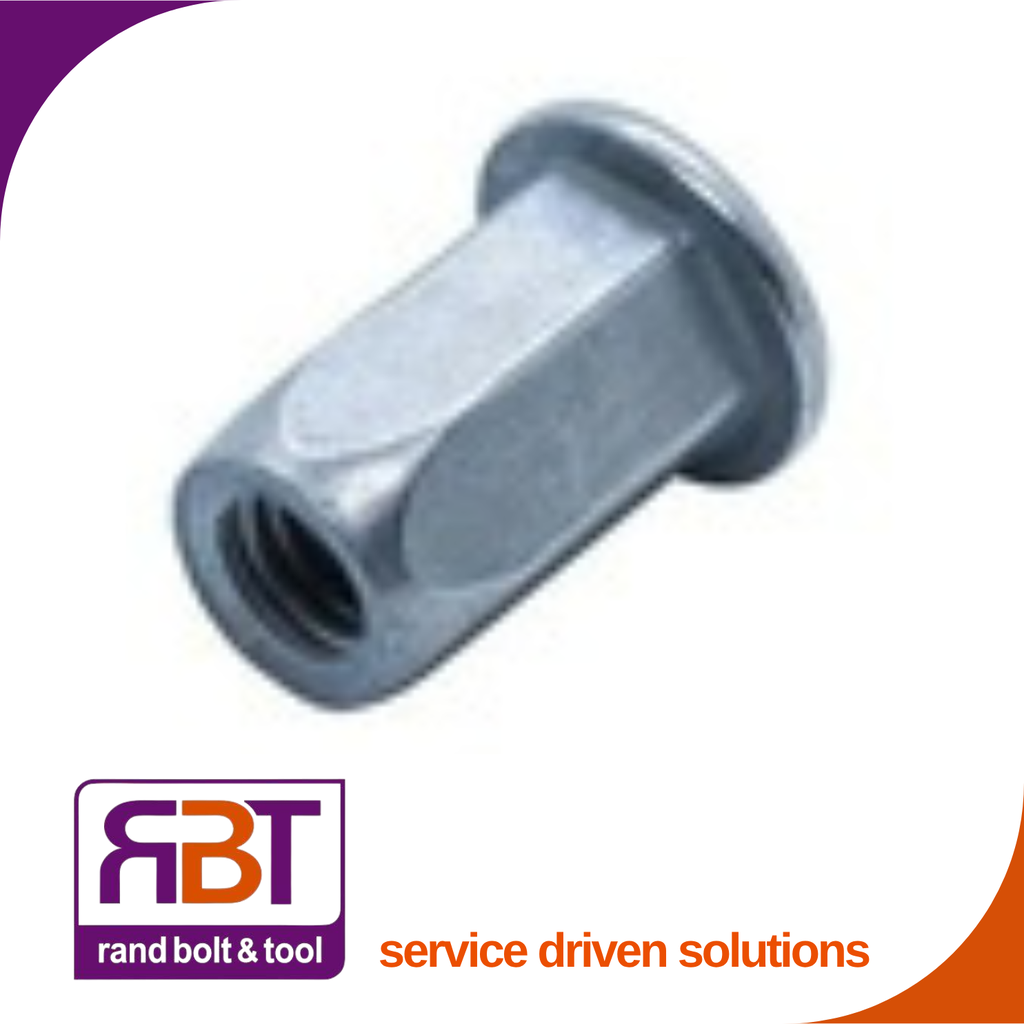 Rivnut M8 x 1.25 Aluminium Hex lrg/flng