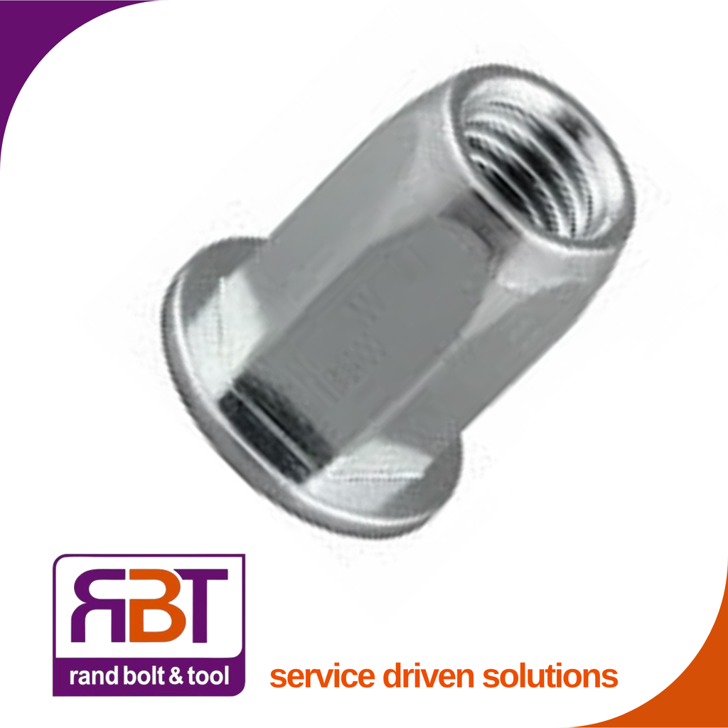 Rivnut M10 x 1.5 (060) Zinc Plated Steel Hex lrg/flng