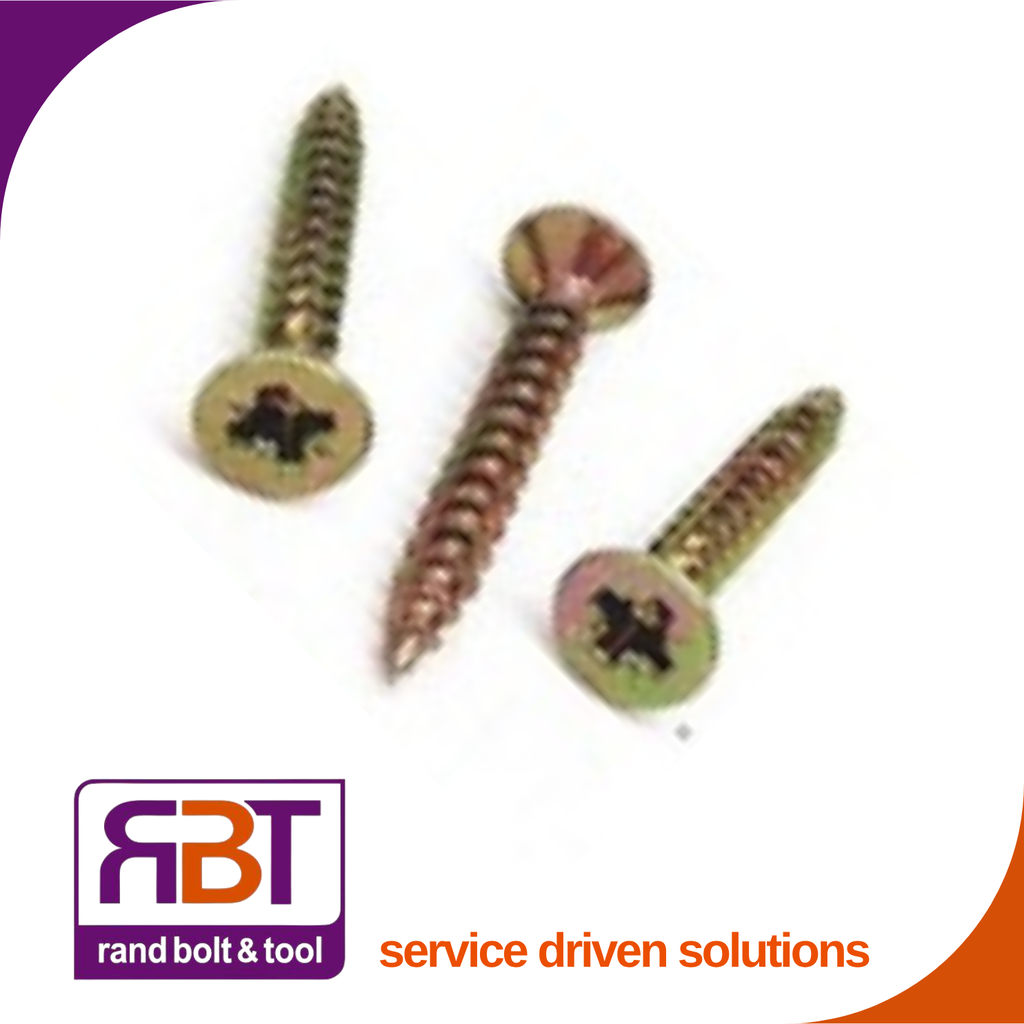 [7505YC630] Chipboard 6 x 30 Csk/Poz Yellow Passivated DIN 7505