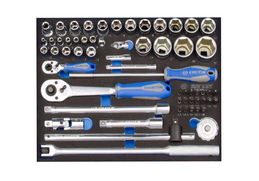 Socket Set 1/4dr & 1/2dr Metric For Tool Trolley Eva Foam 60pc 6pt King Tony
